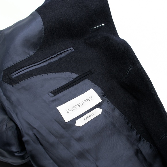 SUITSUPPLY Pure Wool Navy Overcoat Vicenza Int J4611 USA 38 Free CANALI Silk Tie - Picture 5 of 16